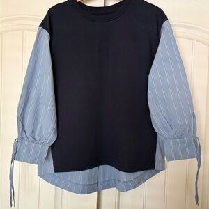 Navy & Light Blue Stripe Layered-Style Women’s Top